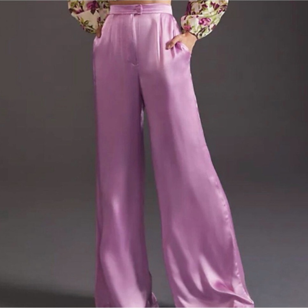 Anthropologie Satin Pants Lavender Sz Small Corey Lynn Calter Wide-Leg Trousers